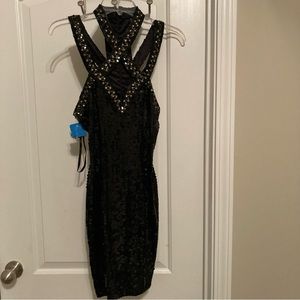 Vintage 1980s black sequin formal prom cocktail dress